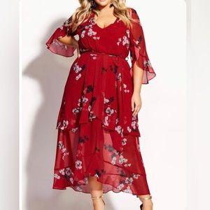 City Chic Plus size Vixen Floral Maxi Red Dress Size L 20